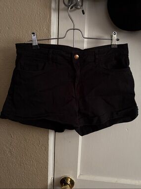 H&M Black Denim Roll-Hem Shorts